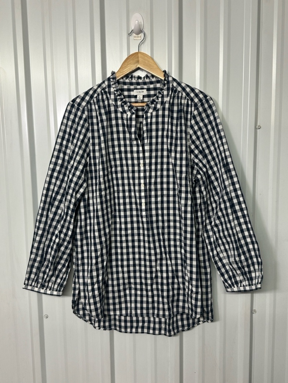 J.Crew Cotton Blend Ruffle Neck Poplin Tunic Classic Chic Feminine Minimalist - Picture 2 of 9